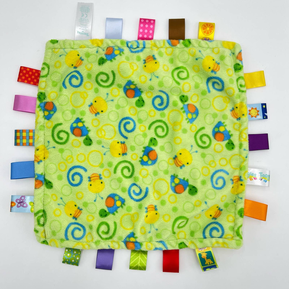 Taggies Baby Lovey 12" Turtle Bee Swirls Green Blue Yellow Security Blanket